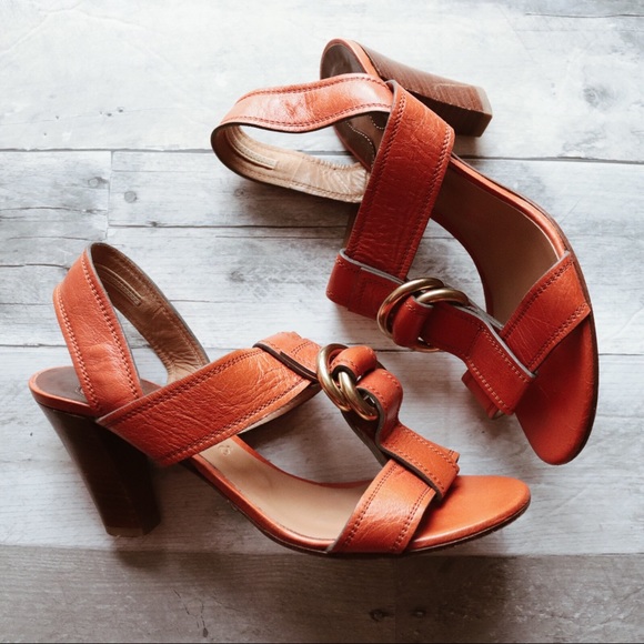 Chloe Shoes - 李 CHLOÉ Size 37 Orange Sling Back Heels 李